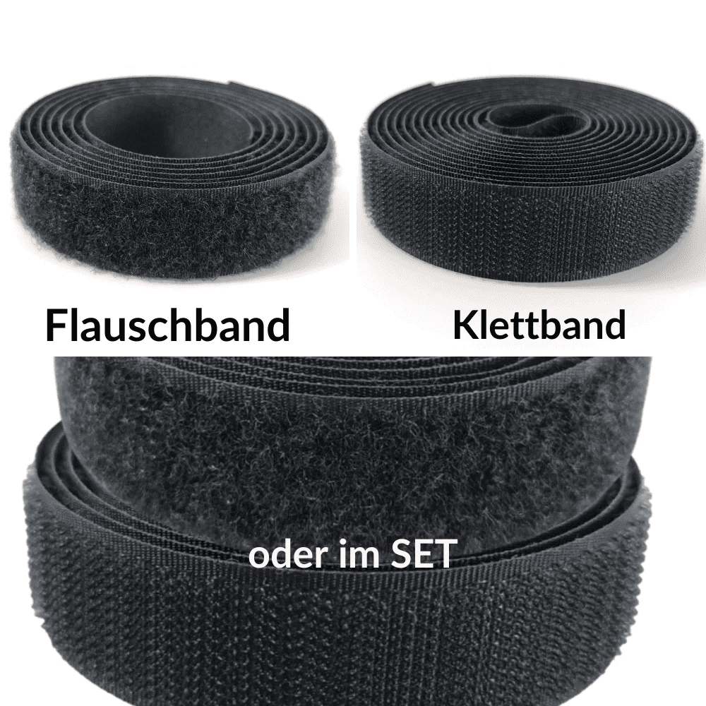 Klettverschluss - wahlweise Klett- oder Flauschband zum Aufnähen, verschiedene Breiten, Farbe: schwarz