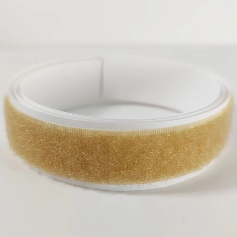 Klettverschluss - wahlweise Klett- oder Flauschband mit Kleber, verschiedene Breiten, Farbe: beige