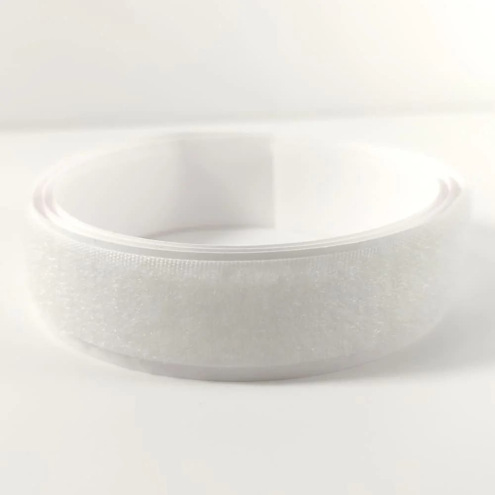 Klettverschluss - wahlweise Klett- oder Flauschband mit Kleber, verschiedene Breiten, Farbe: weiß