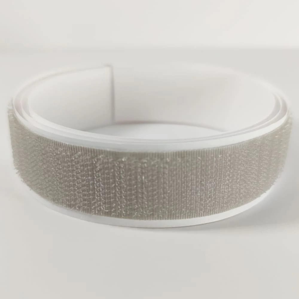 Klettverschluss - wahlweise Klett- oder Flauschband mit Kleber, verschiedene Breiten, Farbe: silbergrau
