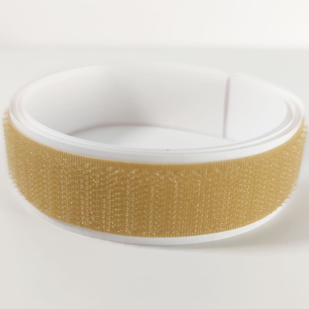Klettverschluss - wahlweise Klett- oder Flauschband mit Kleber, verschiedene Breiten, Farbe: beige