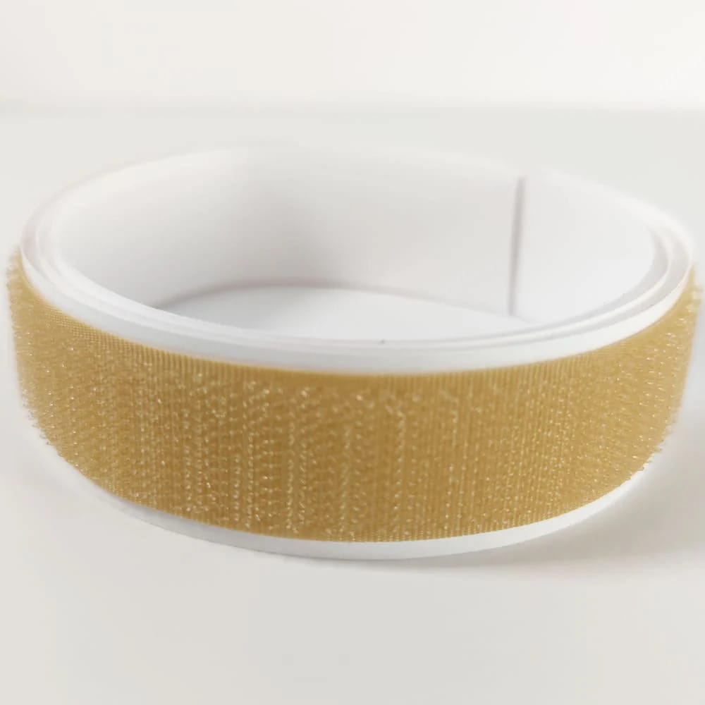 Klettverschluss - wahlweise Klett- oder Flauschband mit Kleber, verschiedene Breiten, Farbe: beige