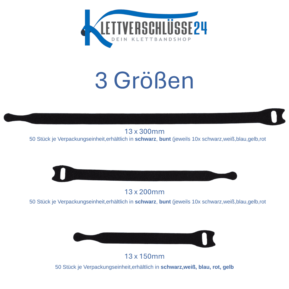 Klett-Kabelbinder 13x150mm Kunststoff Hakenband-Velours