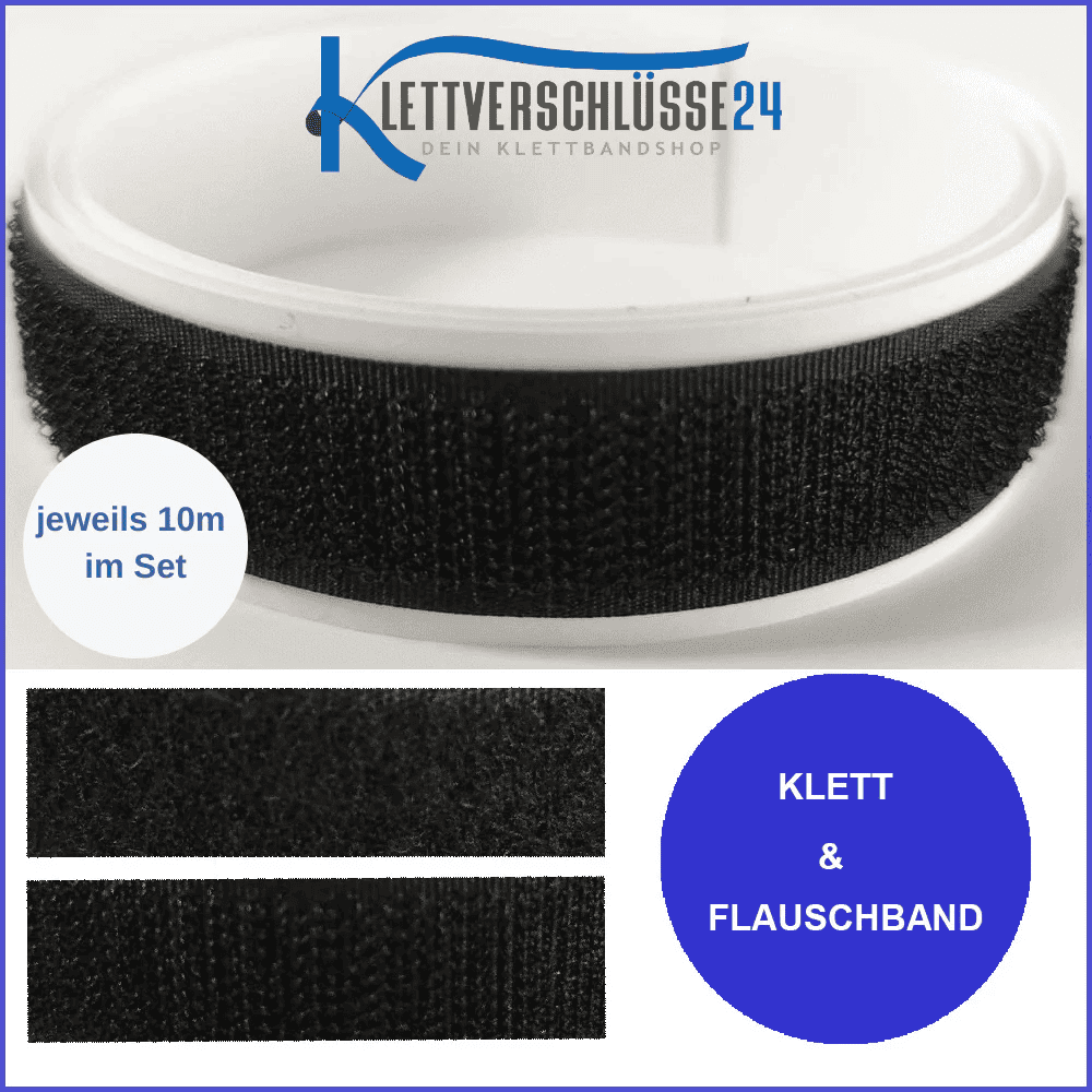Klettband 20mm Set Klett & Flausch selbstklebend jeweils 10m