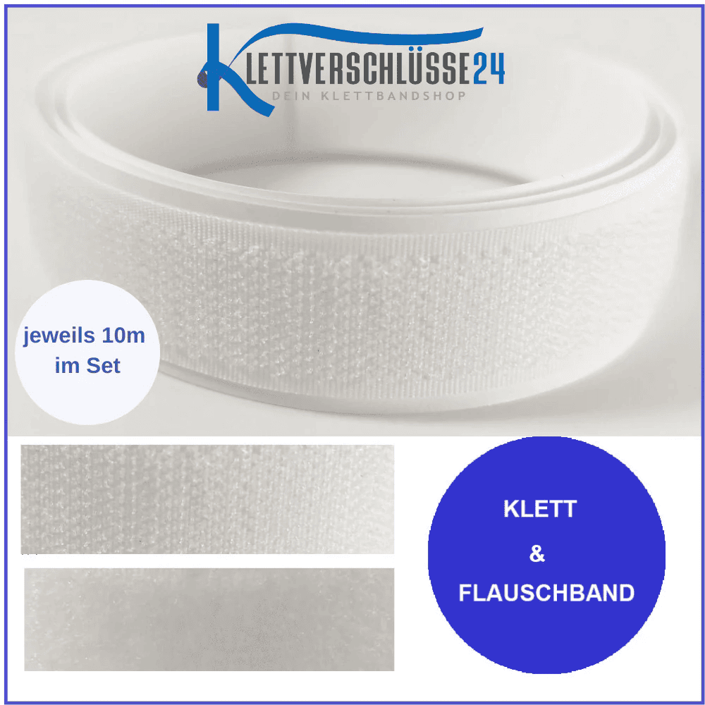 Klettband 20mm Set Klett & Flausch weiß selbstklebend jeweils 10m